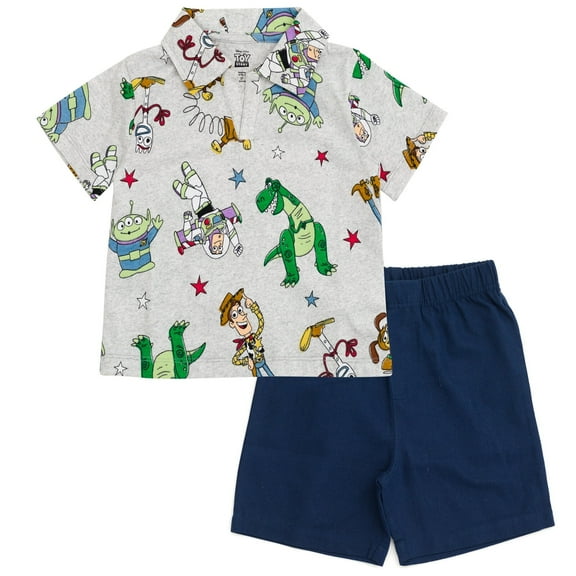 Disney Toy Story Woody Buzz Lightyear Forky Polo Shirt and Twill Shorts Outfit Set Toddler to Big Kid
