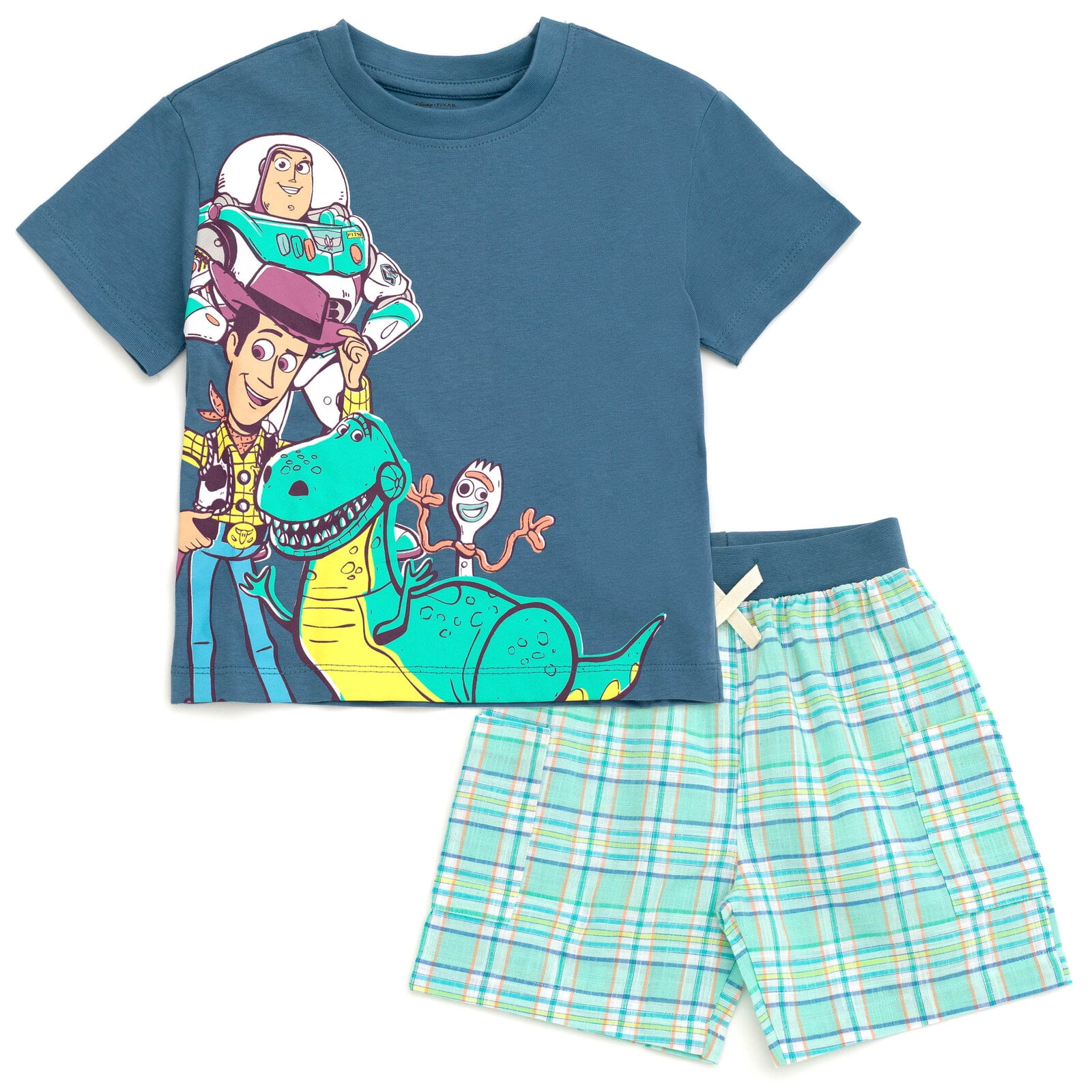 Disney Toy Story Woody Buzz Lightyear Forky T-Shirt and Shorts Outfit Set Plaid Toddler to Big Kid
