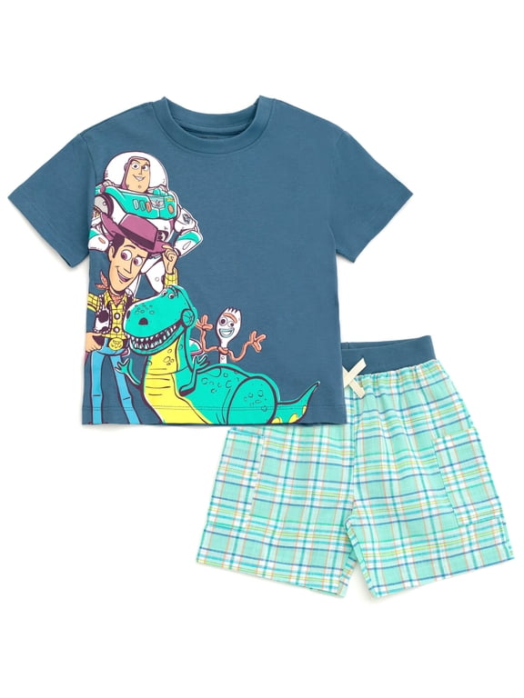 Toy Story Toddler Boys' T-Shirt and Plaid Shorts Set Blue