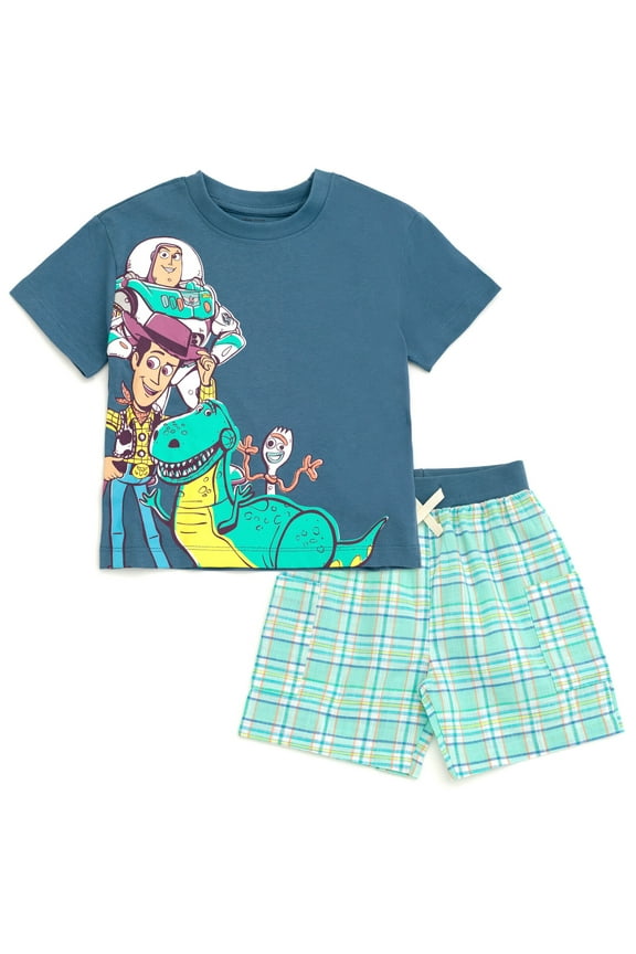 Toy Story Woody Buzz Lightyear Forky T-Shirt and Shorts Outfit Set Plaid Toddler to Big Kid
