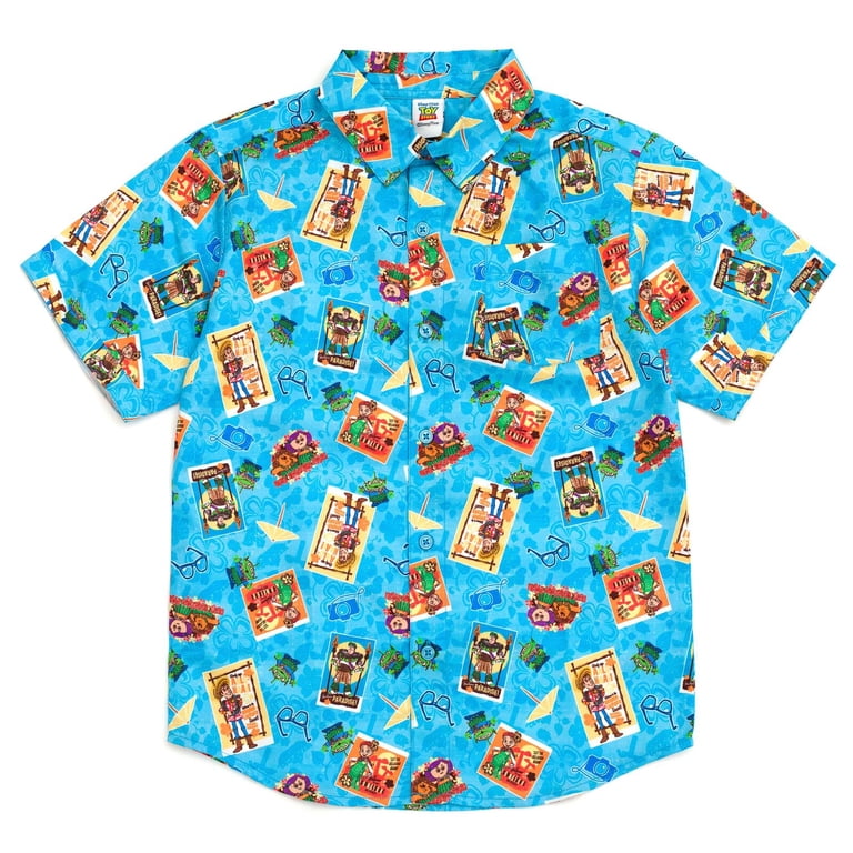Disney Toy Story Big Boys' Short Sleeve Button-Down Shirt Blue