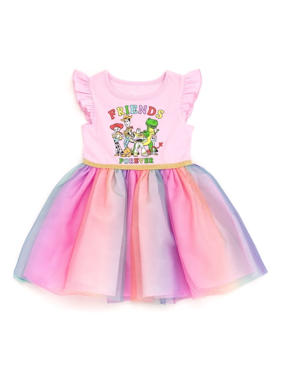 Toy Story Little Girls' Short Sleeve Tutu Dress Pink Rainbow