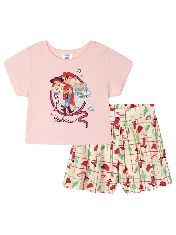 Toy Story Toddler Girls' 2-Piece T-Shirt and Skort Set Woody Buzz Pink