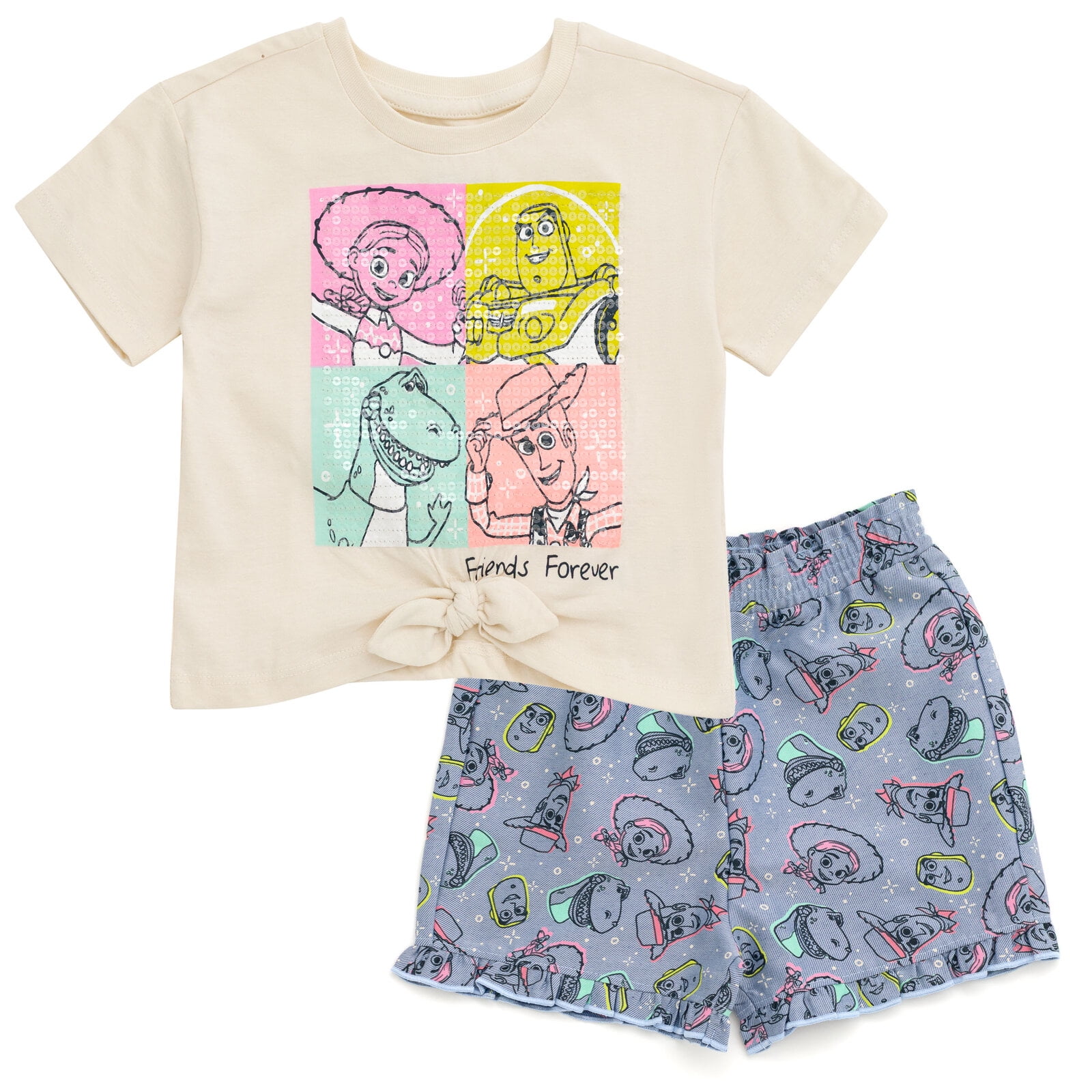 Disney Toy Story Woody Buzz Lightyear Jessie T-Shirt and Chambray Shorts Outfit Set Toddler to Big Kid