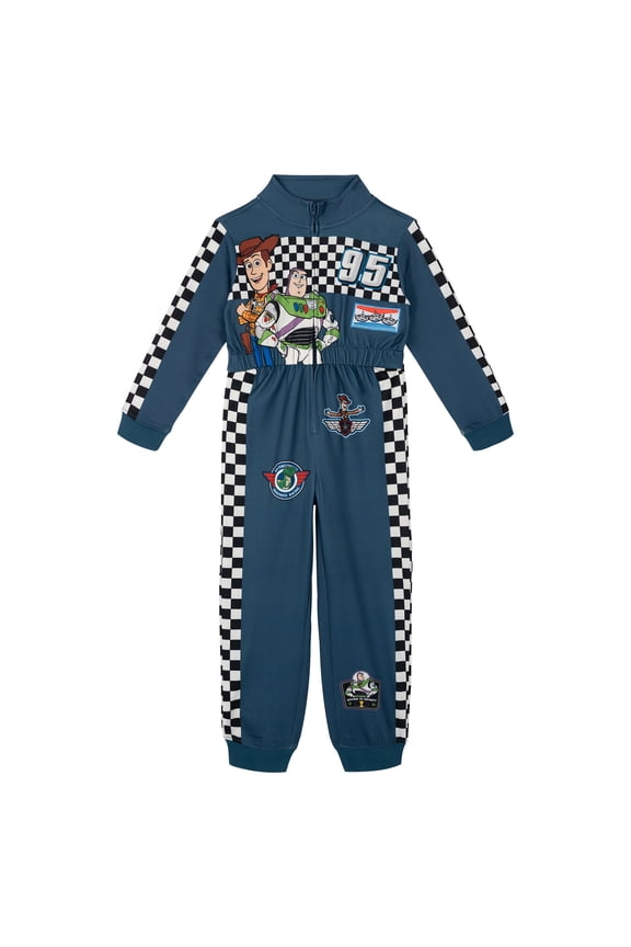 Toy Story Woody Buzz Lightyear Rex French Terry Racing Zip Up Coverall Toddler to Big Kid