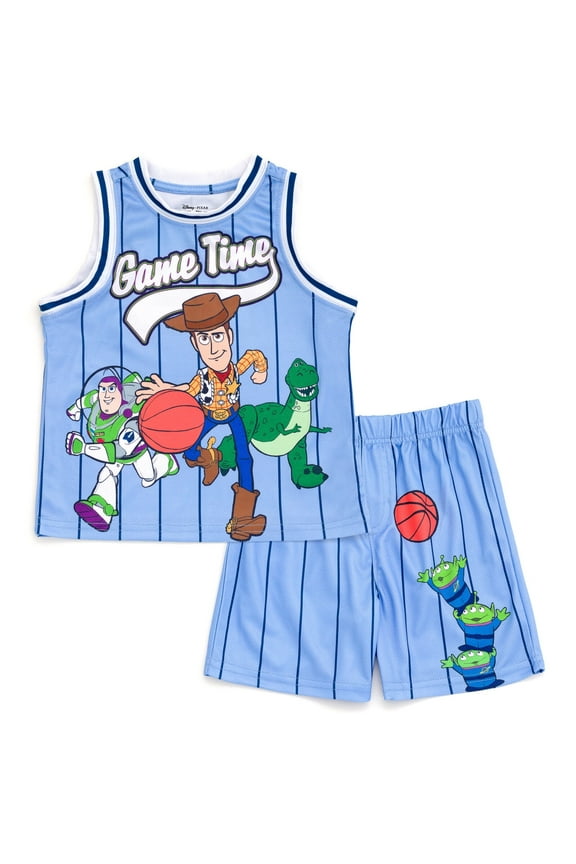 Toy Story Woody Buzz Lightyear Rex Mesh Jersey Athletic Tank Top and Basketball Shorts Outfit Set Toddler to Big Kid