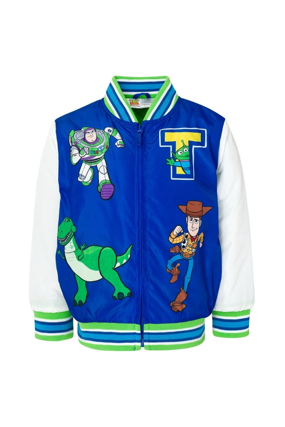 Toy Story Woody Buzz Lightyear Rex Zip Up Varsity Bomber Jacket Toddler to Little Kid
