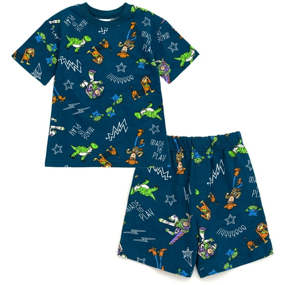 Disney Toy Story Woody Buzz Lightyear Slinky Dog Little Boys French Terry T-Shirt and Shorts Outfit Set 6
