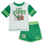 Disney Toy Story Toddler Boys' Swimwear 2-Piece Rash Guard and Swim Trunks Set Toy Story Grey Green