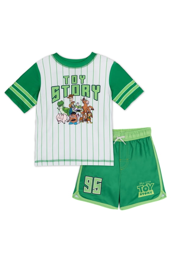 Toy Story Little Boys' Swimwear 2-Piece Rash Guard and Swim Trunks Set Toy Story Grey Green