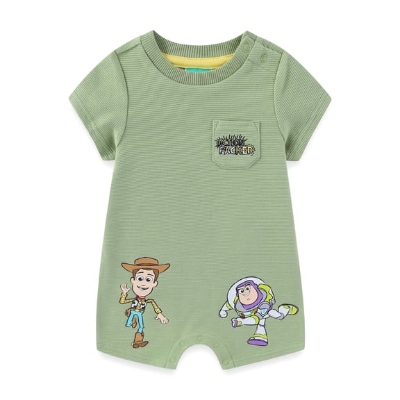 Disney Toy Story Woody and Buzz Lightyear Ottoman Ribbed Romper (Baby Boys), Sizes 12M-24M