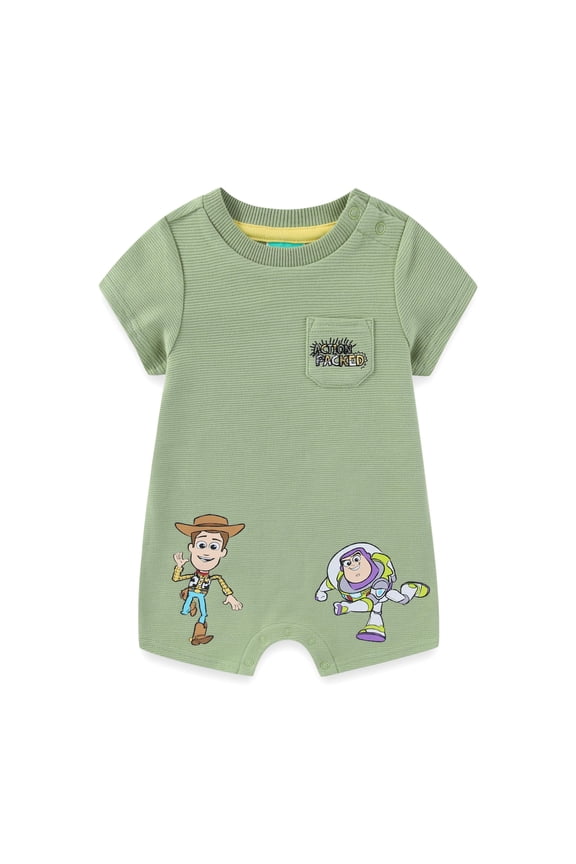 Toy Story Woody and Buzz Lightyear Ottoman Ribbed Romper (Baby Boys), Sizes 12M-24M