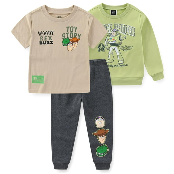 Disney Toy Story Woody and Buzz Lightyear T-Shirt Sweatshirt and Pants (Boys), 3 Piece Set, Sizes 2T-7
