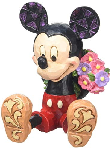 Hand-Painted Mini Mickey Mouse Figurine with Flowers, 2.75" Resin