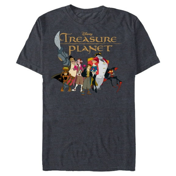 Disney Treasure Planet Logo and Characters T-Shirt- Short Sleeve Blended T-Shirt for Adults - Customized-Navy Heather