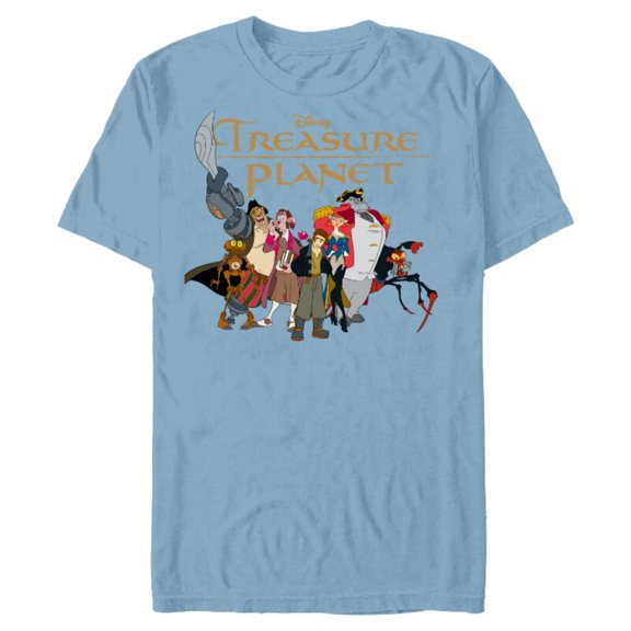 Disney Treasure Planet Logo and Characters T-Shirt- Short Sleeve Blended T-Shirt for Adults - Customized-Ocean Blue