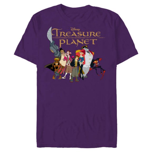 Disney Treasure Planet Logo and Characters T-Shirt- Short Sleeve Blended T-Shirt for Adults - Customized-Purple