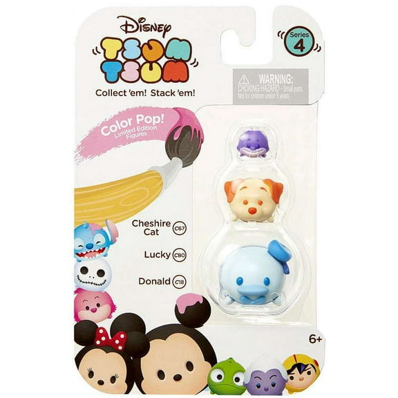 Disney Tsum Tsum Series 4 Cheshire Cat, Lucky & Donald Mini Figures, 3 Pack