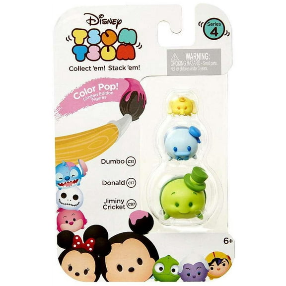 Disney Tsum Tsum Series 4 Color Pop! Dumbo, Donald & Jiminy Cricket Mini Figures, 3 Pack