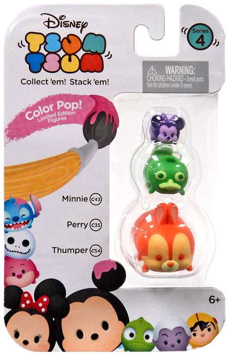 Disney Tsum Tsum Series 4 Color Pop! Minnie, Perry & Thumper Mini Figures, 3 Pack