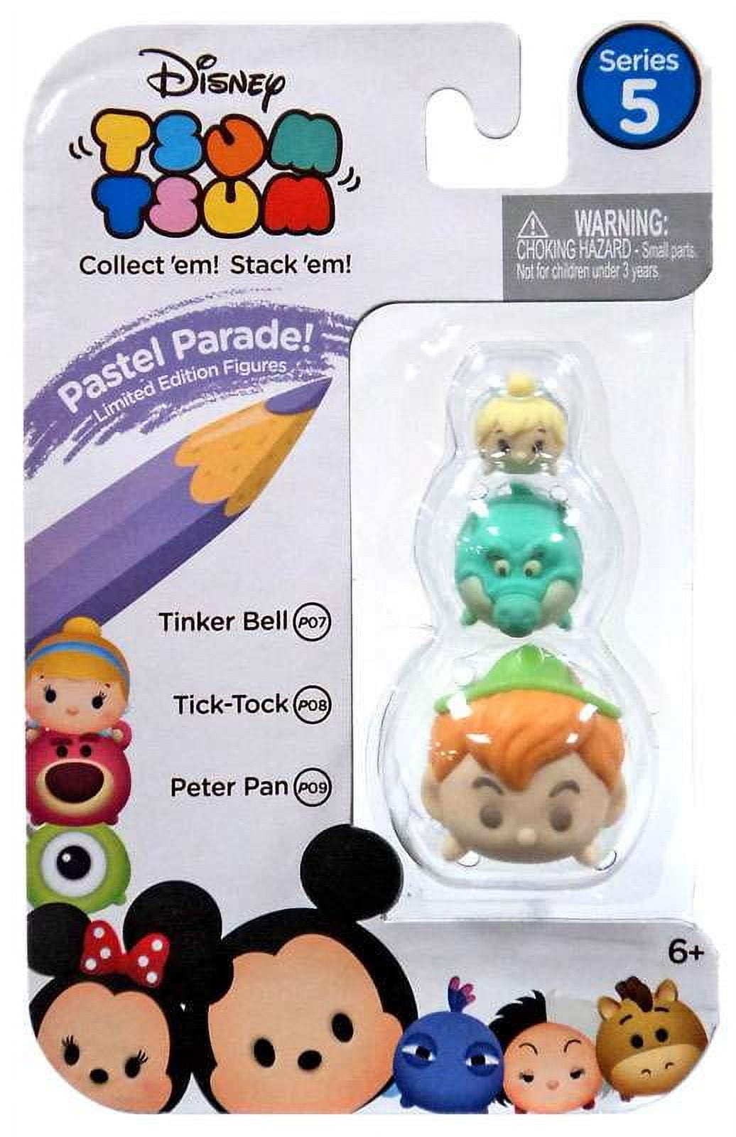 Disney Tsum Tsum Series 5 Pastel Parade Tinker Bell, Tick-Tock & Peter Pan Mini Figures, 3 Pack