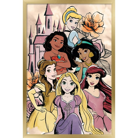 Disney Ultimate Princess Celebration - Castle Group Wall Poster, 14.725" x 22.375", Framed