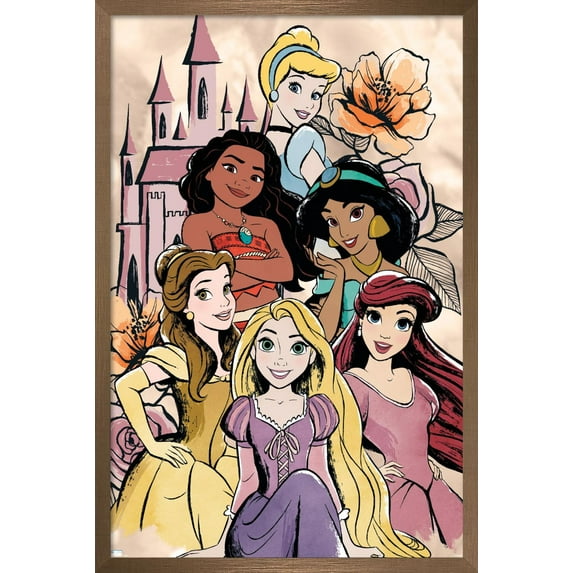 Disney Ultimate Princess Celebration - Castle Group Wall Poster, 14.725" x 22.375", Framed