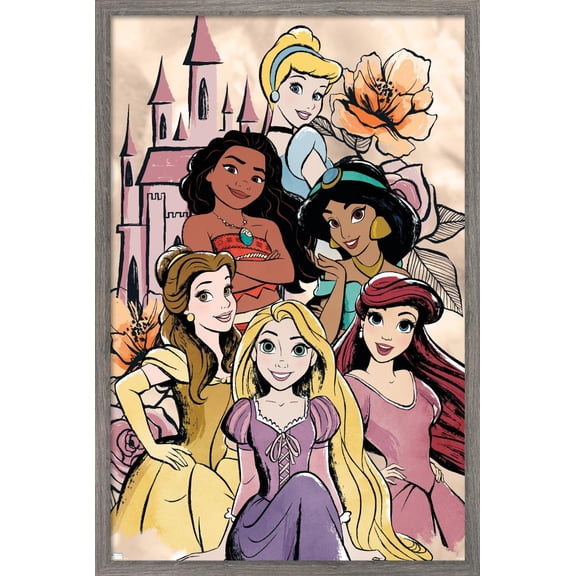 Disney Ultimate Princess Celebration - Castle Group Wall Poster, 22.375" x 34", Framed