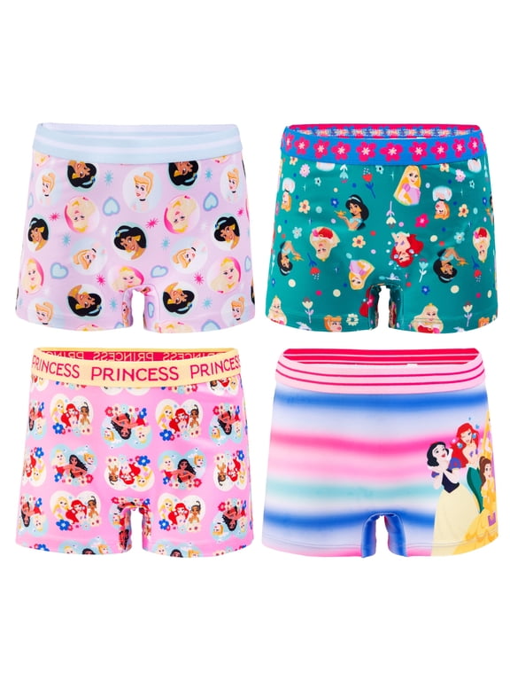 Underwear Multipacks with Favorites Cinderella, Belle, Ariel, Aurora and More in Sizes 2/3T, 4T, 4, 6, 8, 4-Pack Princess Girl Short