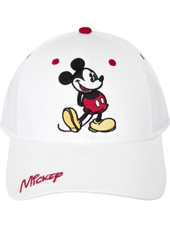 Unisex Classic Embroidered Mickey Mouse Baseball Hat, White
