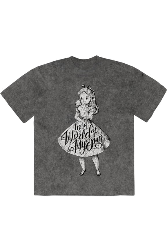 Disney Unisex T-Shirt Alice In Wonderland - In A World Of My Own Jumbo (Charcoal Grey)