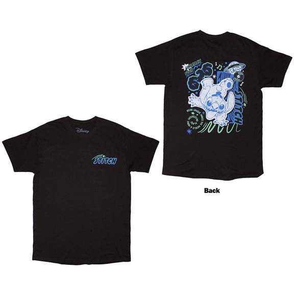 Disney Unisex T-Shirt Stitch Handstand (Black) (Back Print) (Medium)