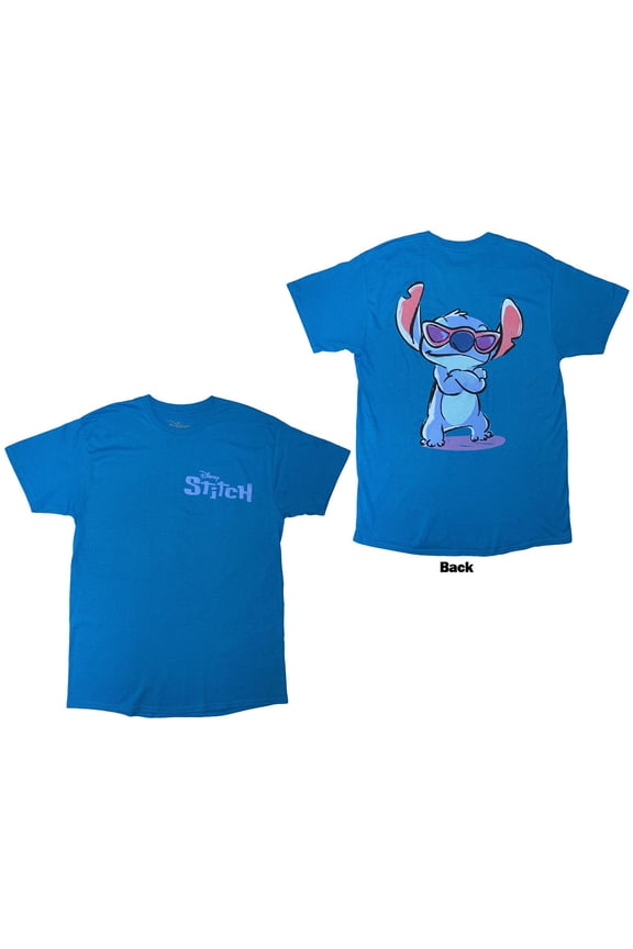 Disney Unisex T-Shirt Stitch Logo (Blue) (Back Print) (Large)