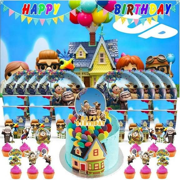 Up Free Birthday Cups Party Supplies Decor Backdrop Plates Fans Decorations Banner