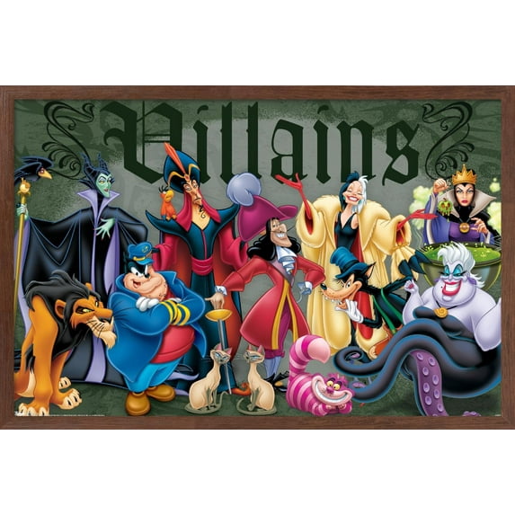 Disney VIllains - Group Pose Wall Poster, 14.725" x 22.375" Framed