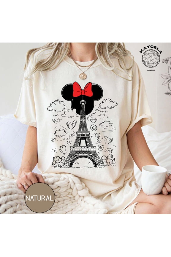 Disney Vacation Eiffel Tower Mickey Minnie Mouse Ears T-Shirt Comfort Colors, Disneyland Paris, Eiffel Tower Mickey Shirt, Minnie Ears, Disney Paris,Natural (Ivory) color,size L