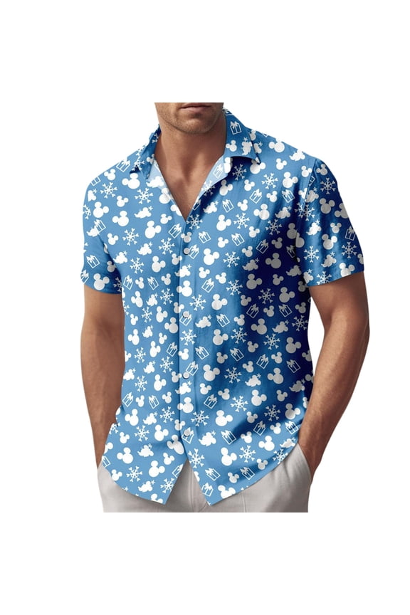 Disney Valentine Button Shirt, Mickey Snowflake Hawaiian Shirt, Disney Mickey Heart Button Shirt, Summer Vacation Top, Gift For Him