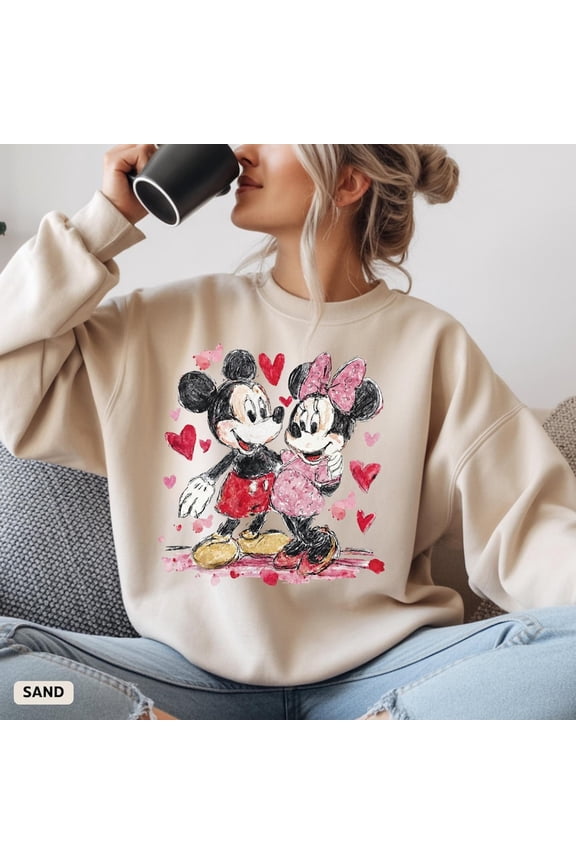 Disney Valentine Mickey Minnie Love Couples Unisex Oversize Sweatshirt All size S-3XL