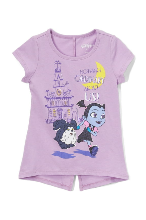 Vampirina Girls' Short Sleeve Shirt, 2T-6X, Pink, Purple, Black