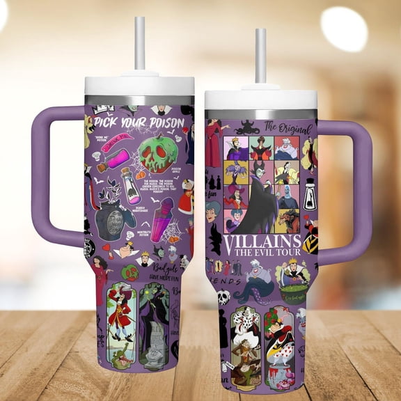 Disney Villains 40oz Tumbler, Evil Queen Ursula Maleficent Steel Tumbler, Spooky Drinkware Tumbler Cup, Disneyland Trip Tumbler