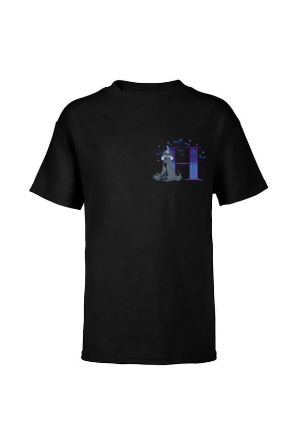 Villains Alphabet Monogram Letter H for Hades - Short Sleeve T-Shirt for Kids - Customized-Black