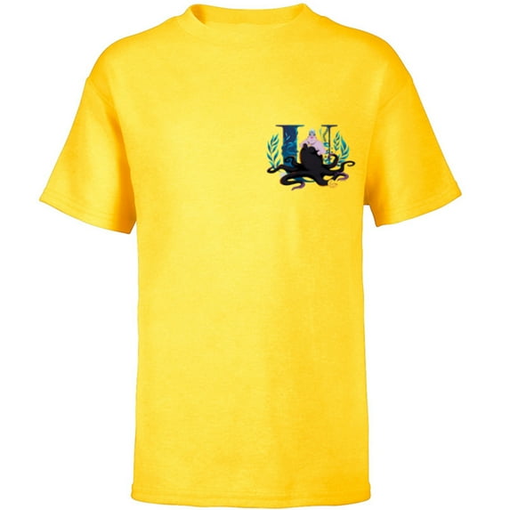 Disney Villains Alphabet Monogram Letter U for Ursula - Short Sleeve T-Shirt for Kids - Customized-Yellow