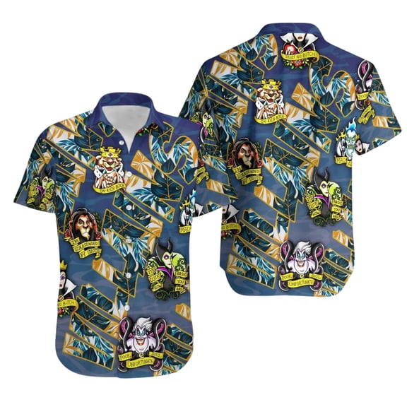 Disney Villains Button Up Shirt, Funny Evil Queen Hawaiian Shirt, Ursula Maleficent Summer Shirt 2025, Sarcastic Quote Vacation Shirt