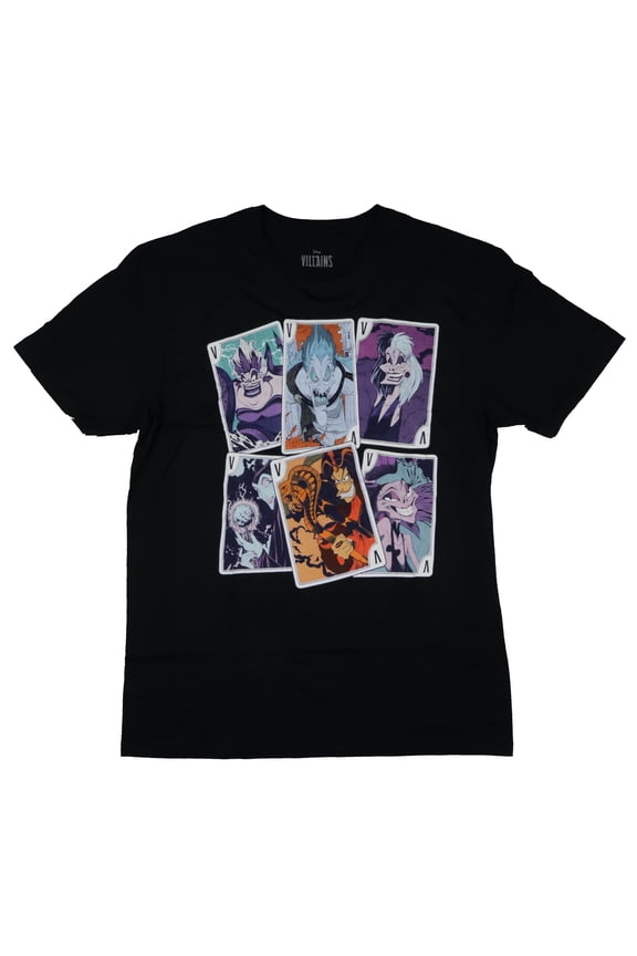 Disney Villains Character Playing Cards Design Adult Short Sleeve T-Shirt