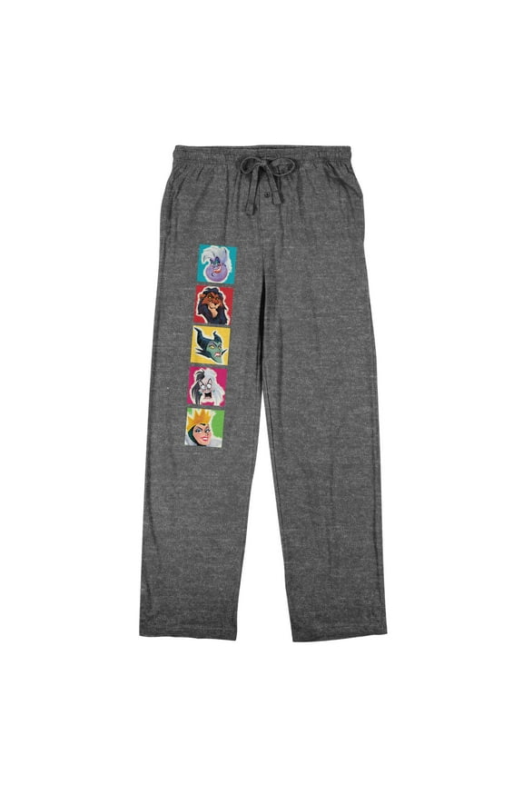 Disney Villains Character Squares Adult Gray Heather Sleep Pajama Pants-Large