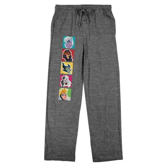 Disney Villains Character Squares Adult Gray Heather Sleep Pajama Pants-Small