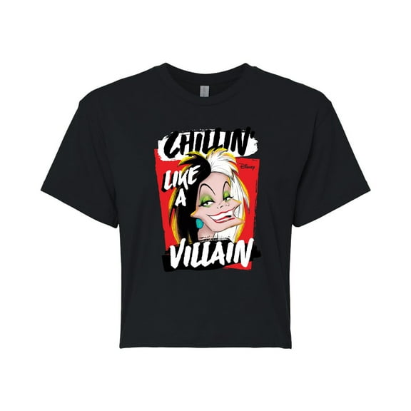 Disney Villains - Cruella Chillin Like A Villain - Juniors Cropped Cotton Blend T-Shirt
