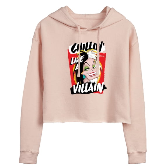 Disney Villains - Cruella Chillin Like A Villain - Juniors Cropped Pullover Hoodie