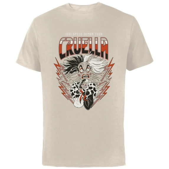 Disney Villains Cruella De Vil 1961 Speed Demon Tour Band - Short Sleeve Cotton T-Shirt for Adults - Customized-Natural