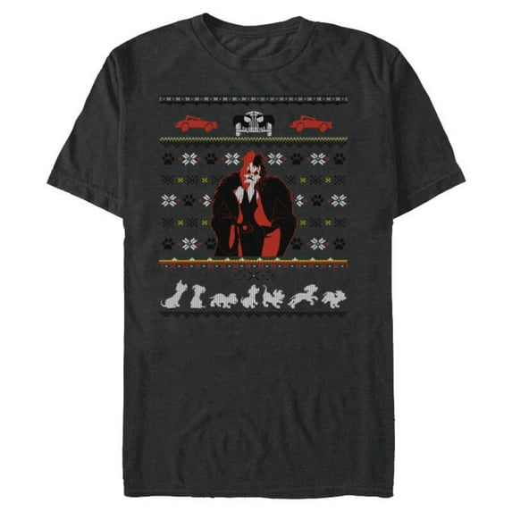 Disney Villains Cruella De Vil Ugly Christmas Sweater - Short Sleeve Blended T-Shirt for Adults - Customized-Dark Heather